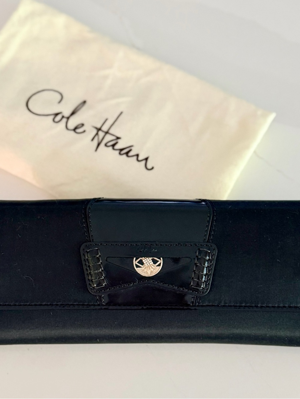 Cole Haan Penny Collection Black Satin Small Flap Clutch
